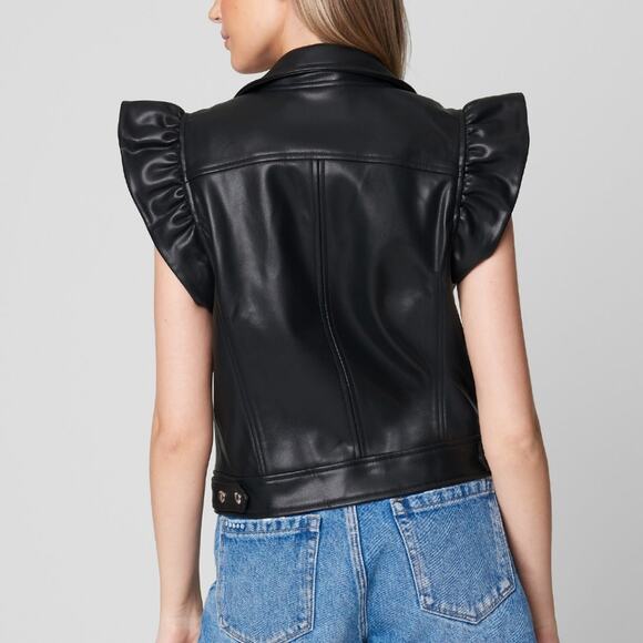 BLANK NYC vegan leather ruffle trim black moto vest size XL - Picture 2 of 7